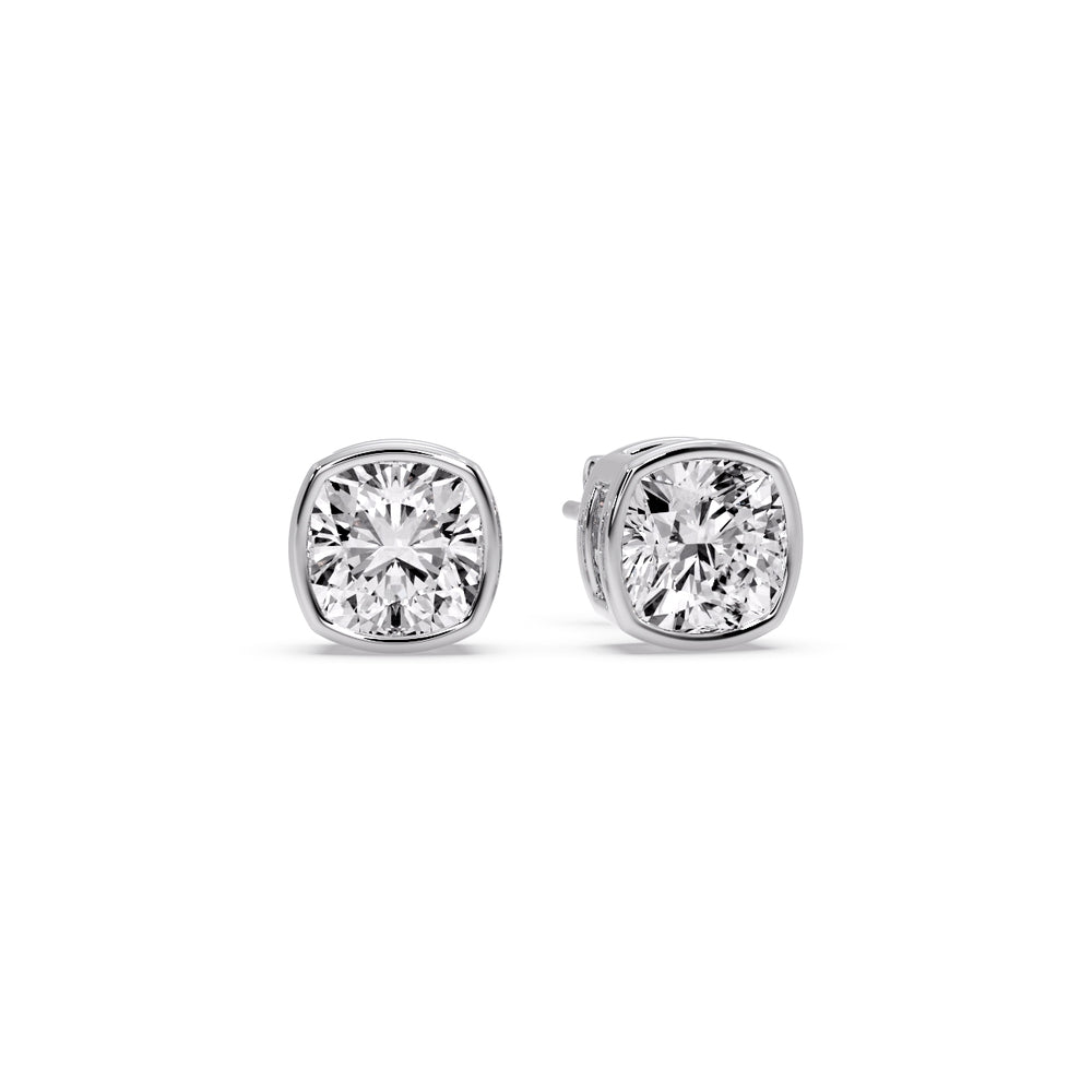 Bezel Set Cushion Diamond Stud Earrings