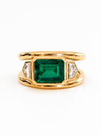 Double Band Emerald & Diamond Ring