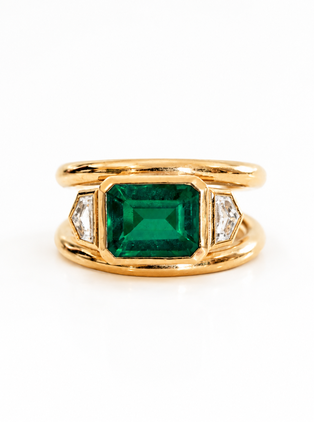Double Band Emerald & Diamond Ring
