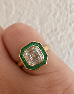 Art Deco Emerald Halo Ring | Made to Order