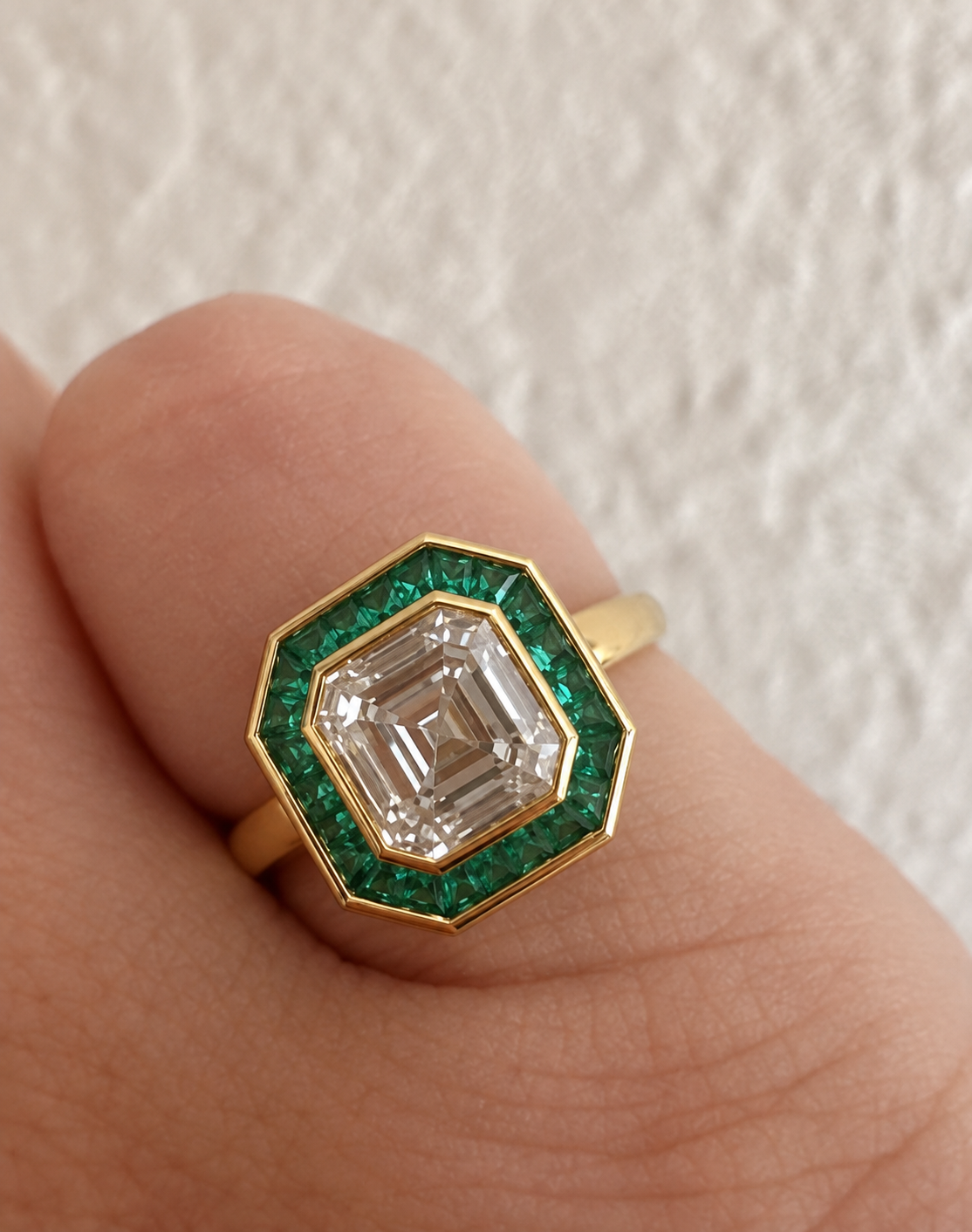 Art Deco Emerald Halo Ring | Made to Order