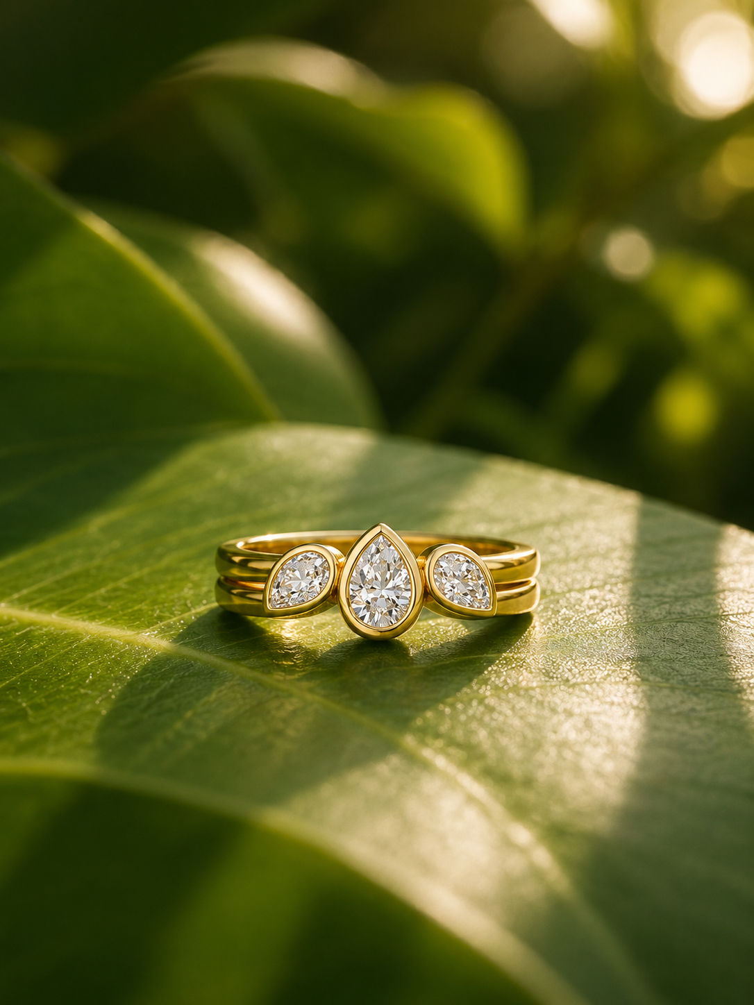 3 Stone Marquise with Double Band Ring
