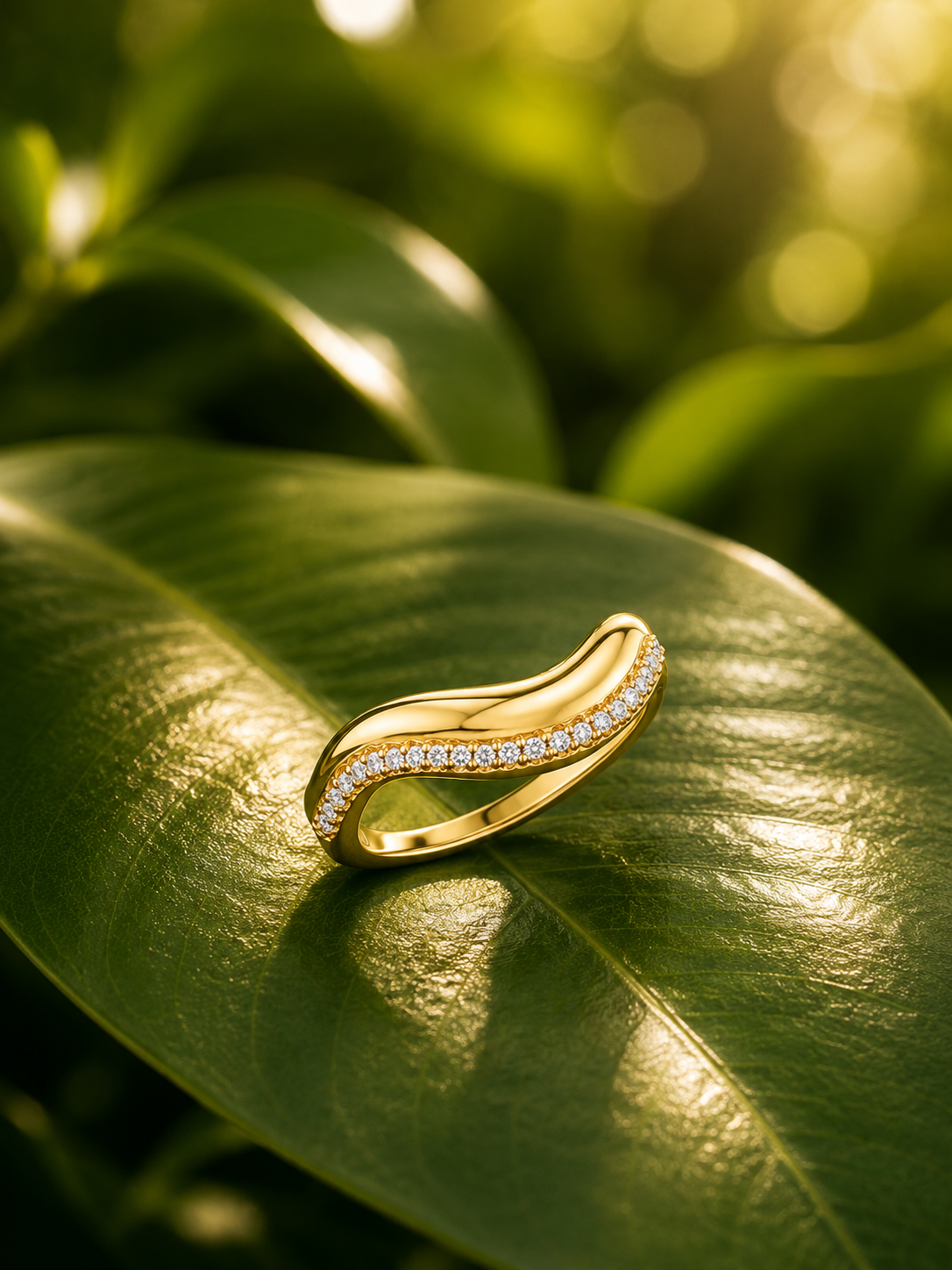 Dipped Band with Diamonds Ring in 14k Yellow Gold