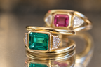 Double Band Emerald & Diamond Ring