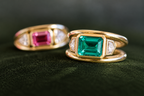 Double Band Emerald & Diamond Ring