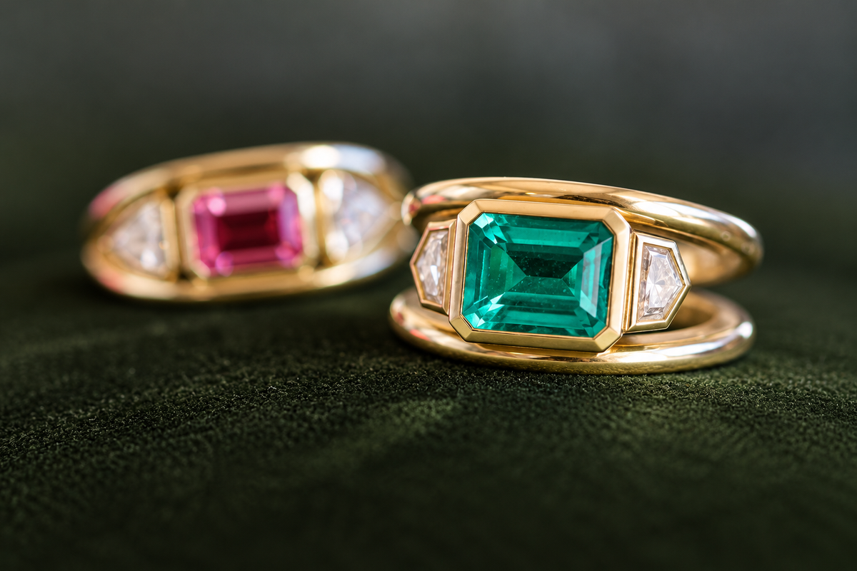 Double Band Emerald & Diamond Ring