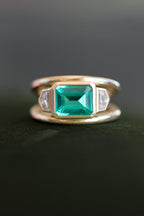 Double Band Emerald & Diamond Ring