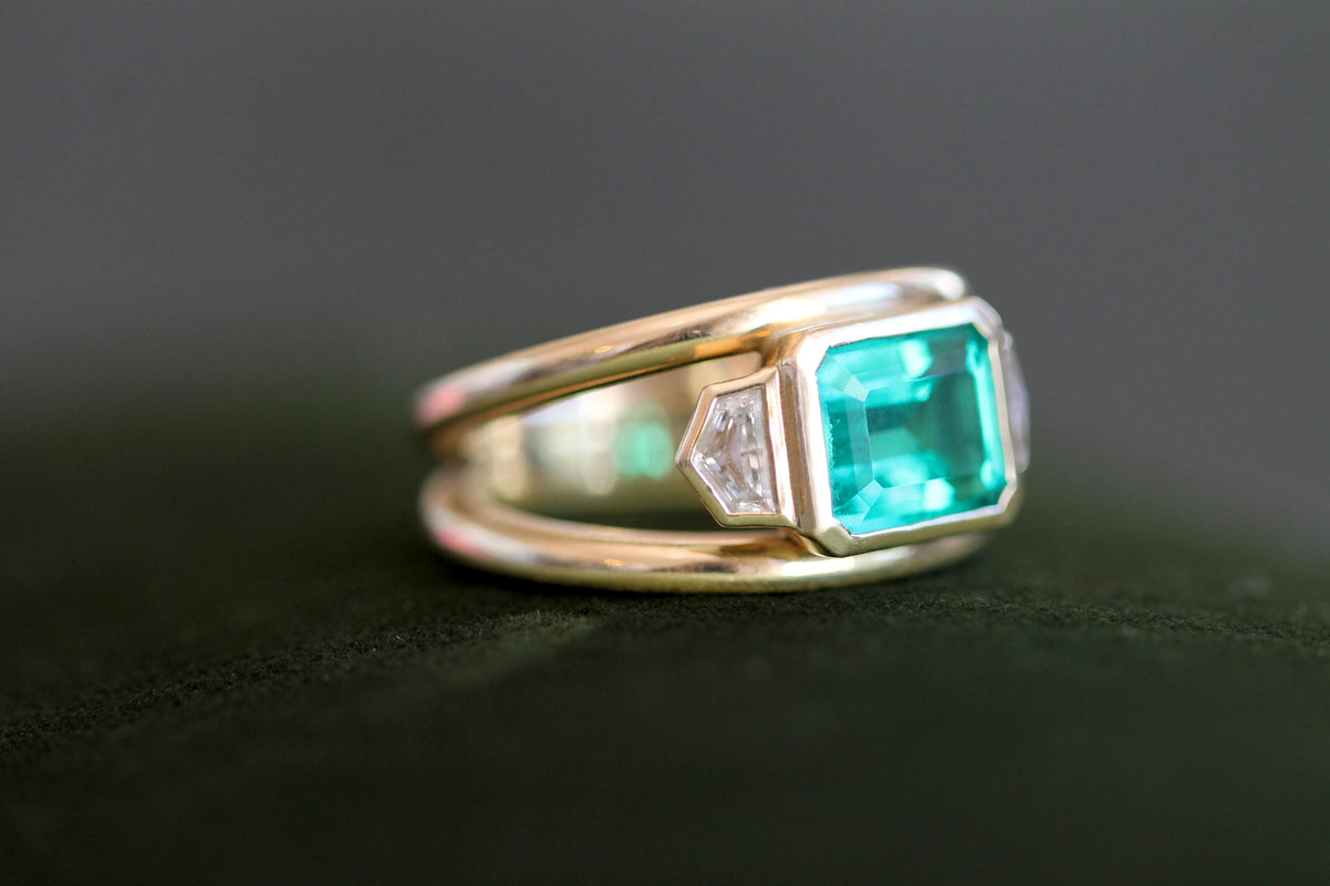 Double Band Emerald & Diamond Ring
