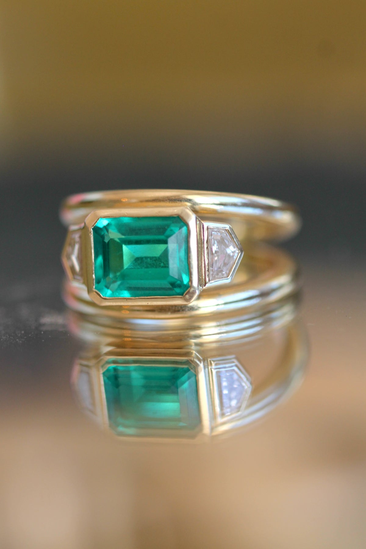 Double Band Emerald & Diamond Ring