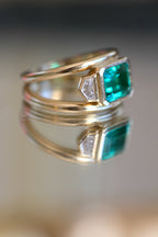 Double Band Emerald & Diamond Ring