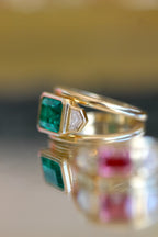 Double Band Emerald & Diamond Ring