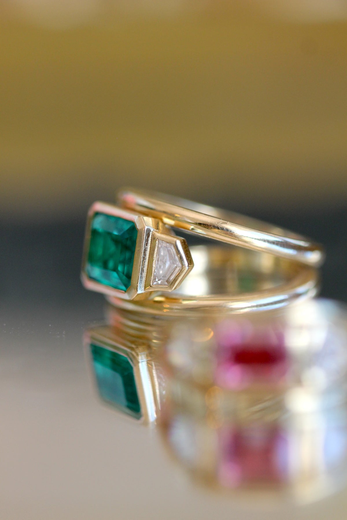 Double Band Emerald & Diamond Ring