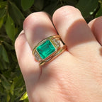 Double Band Emerald & Diamond Ring