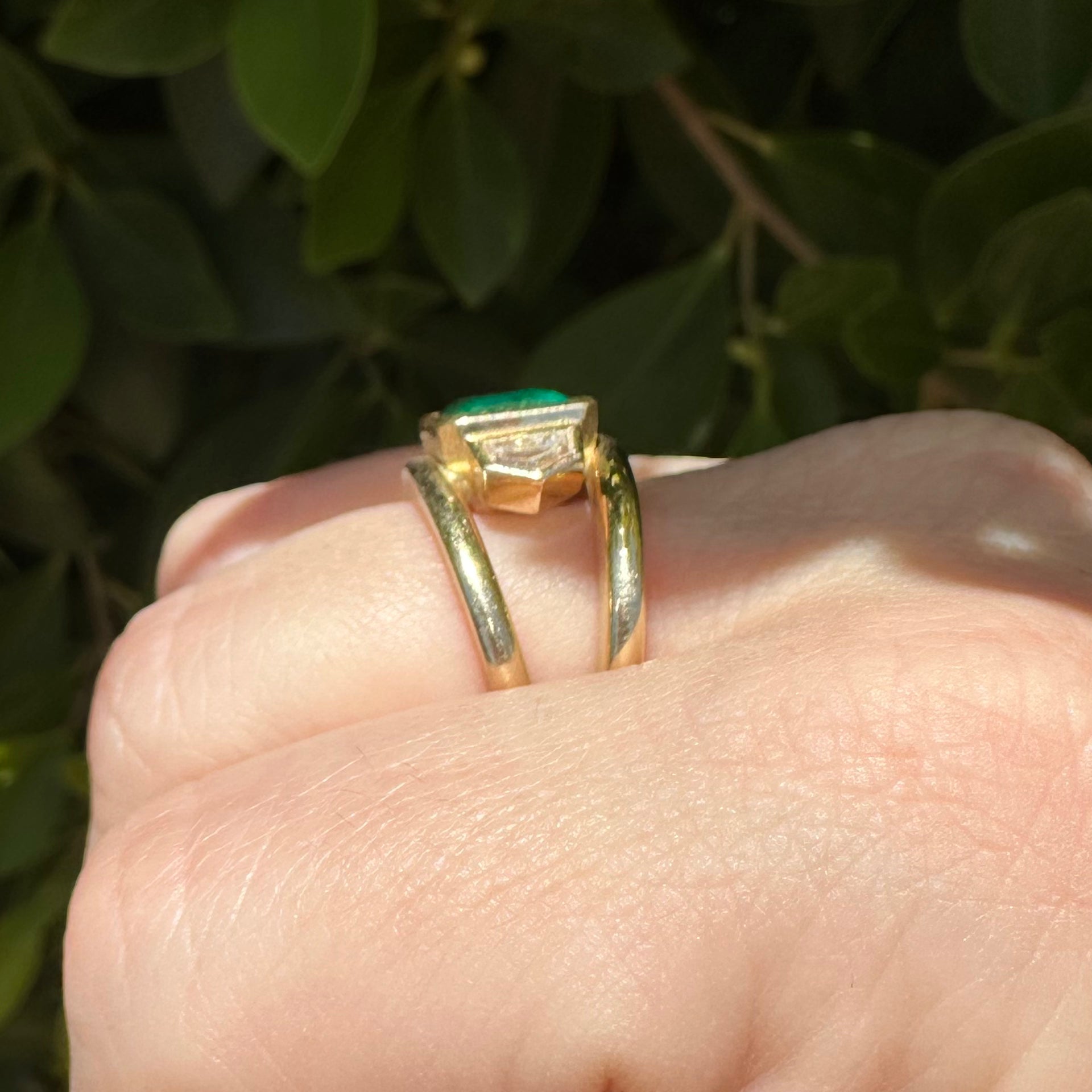 Double Band Emerald & Diamond Ring