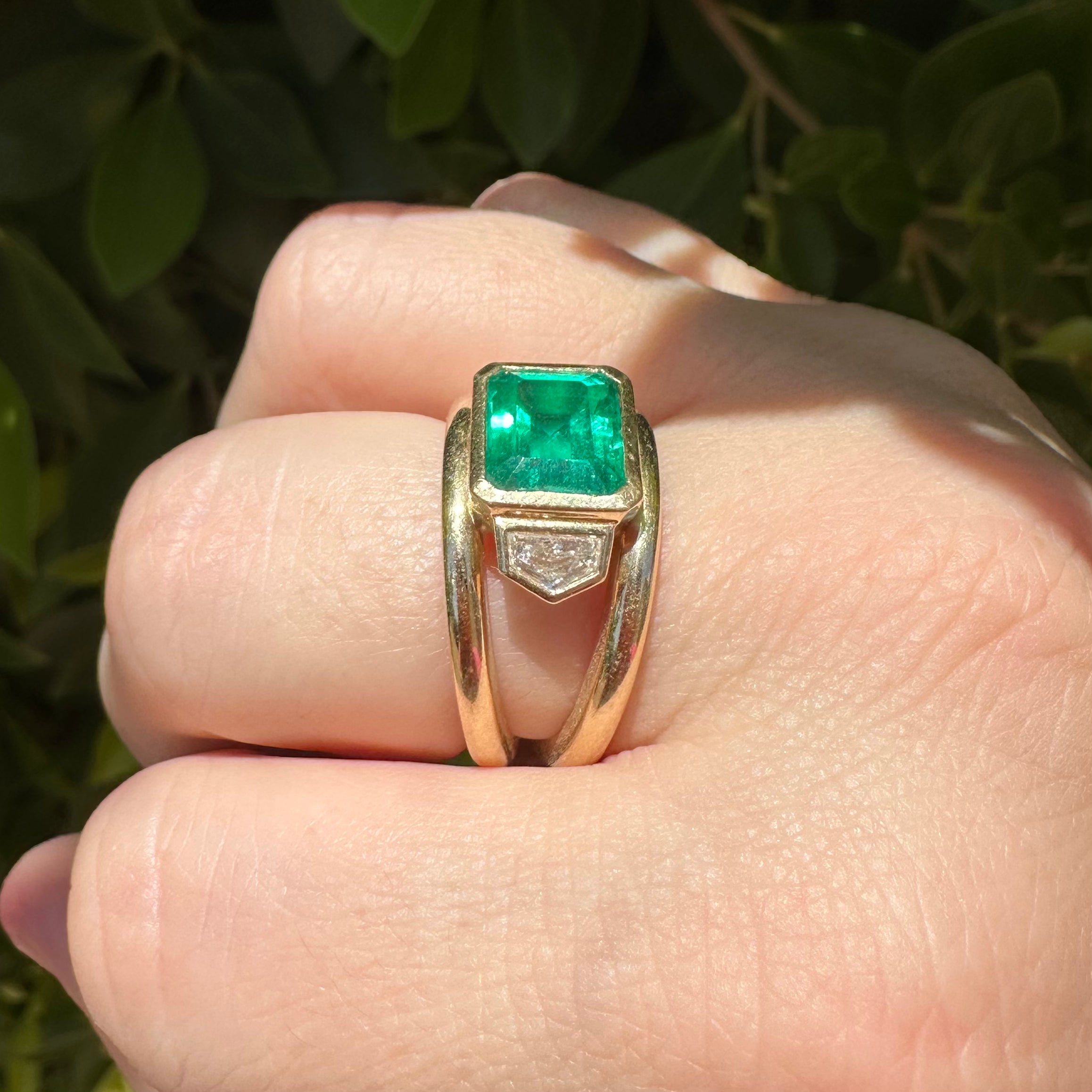 Double Band Emerald & Diamond Ring