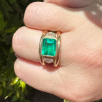 Double Band Emerald & Diamond Ring