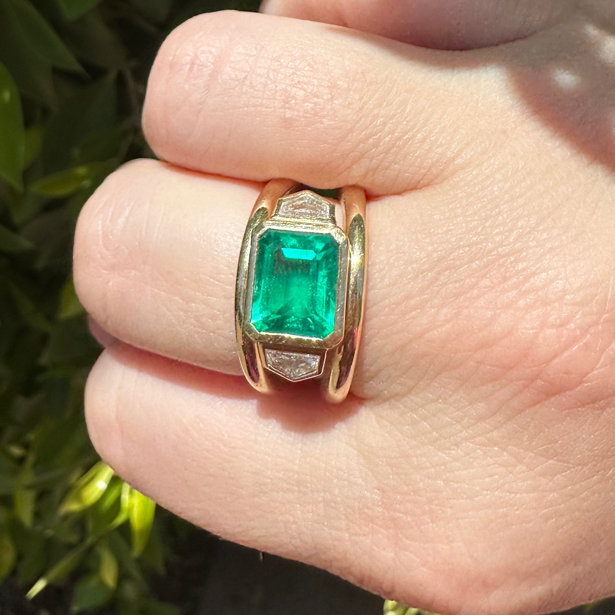 Double Band Emerald & Diamond Ring