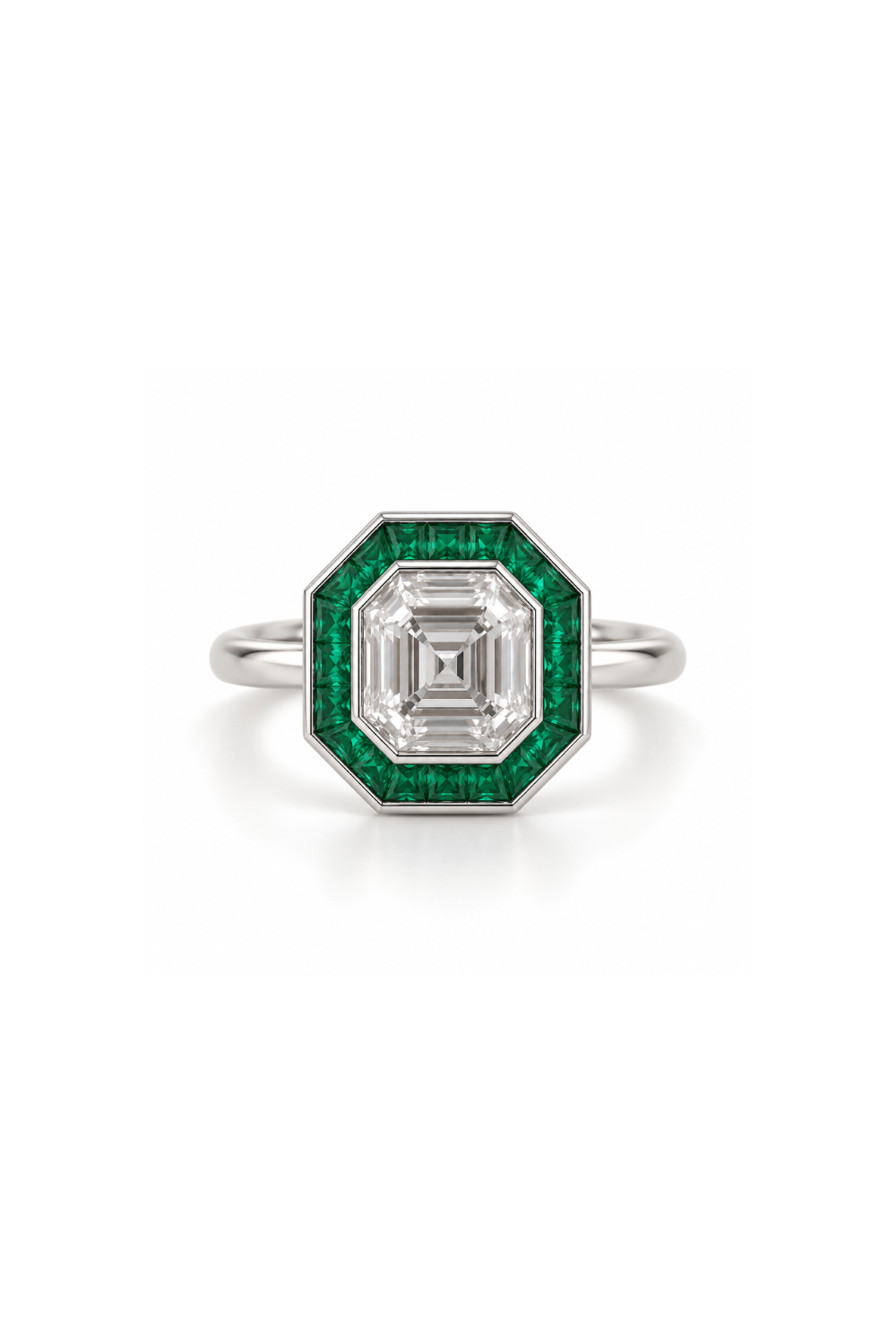 Art Deco Emerald Halo Ring | Made to Order