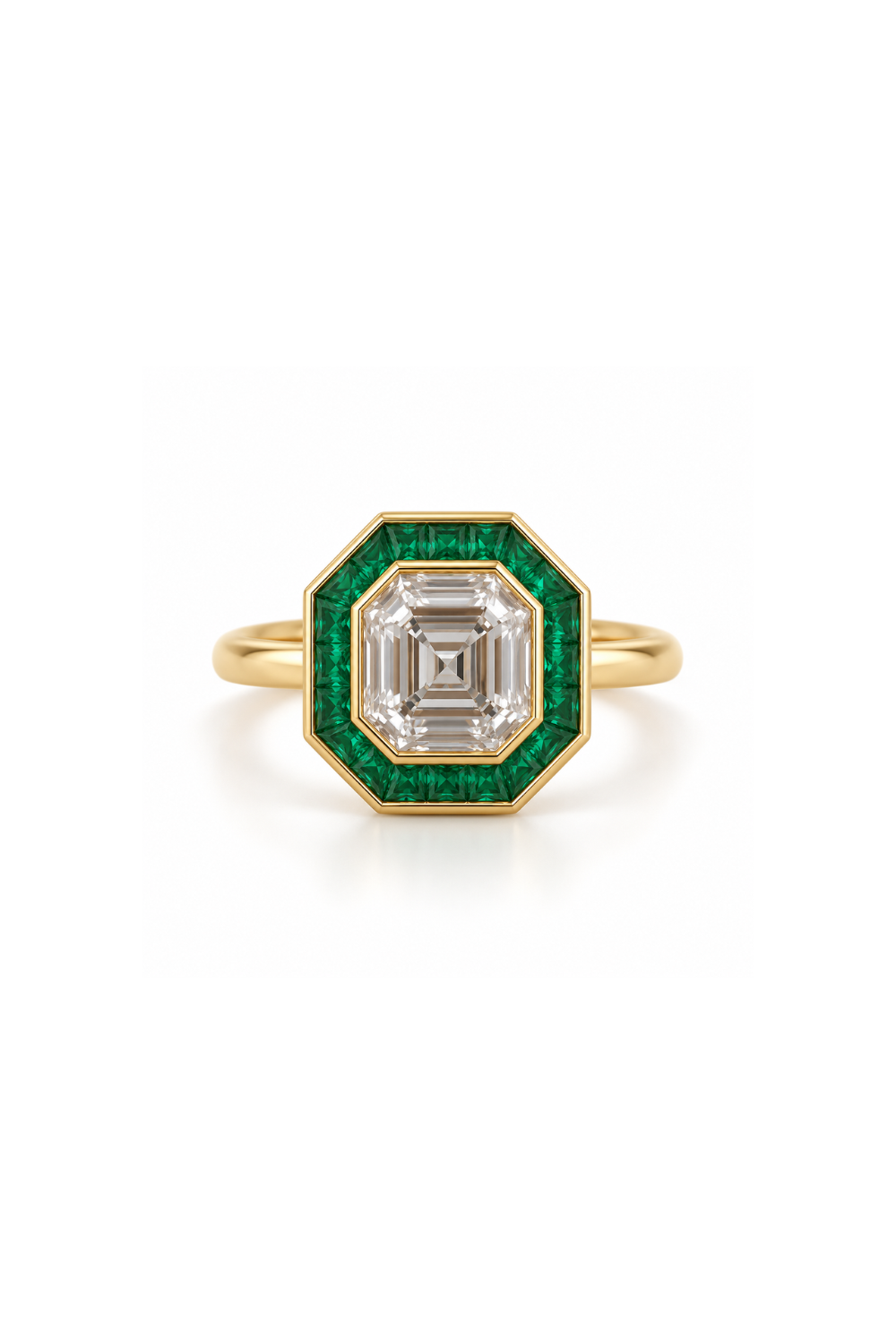 Art Deco Emerald Halo Ring | Made to Order