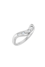 14k White Gold Pinky Wave Ring with Natural Diamonds