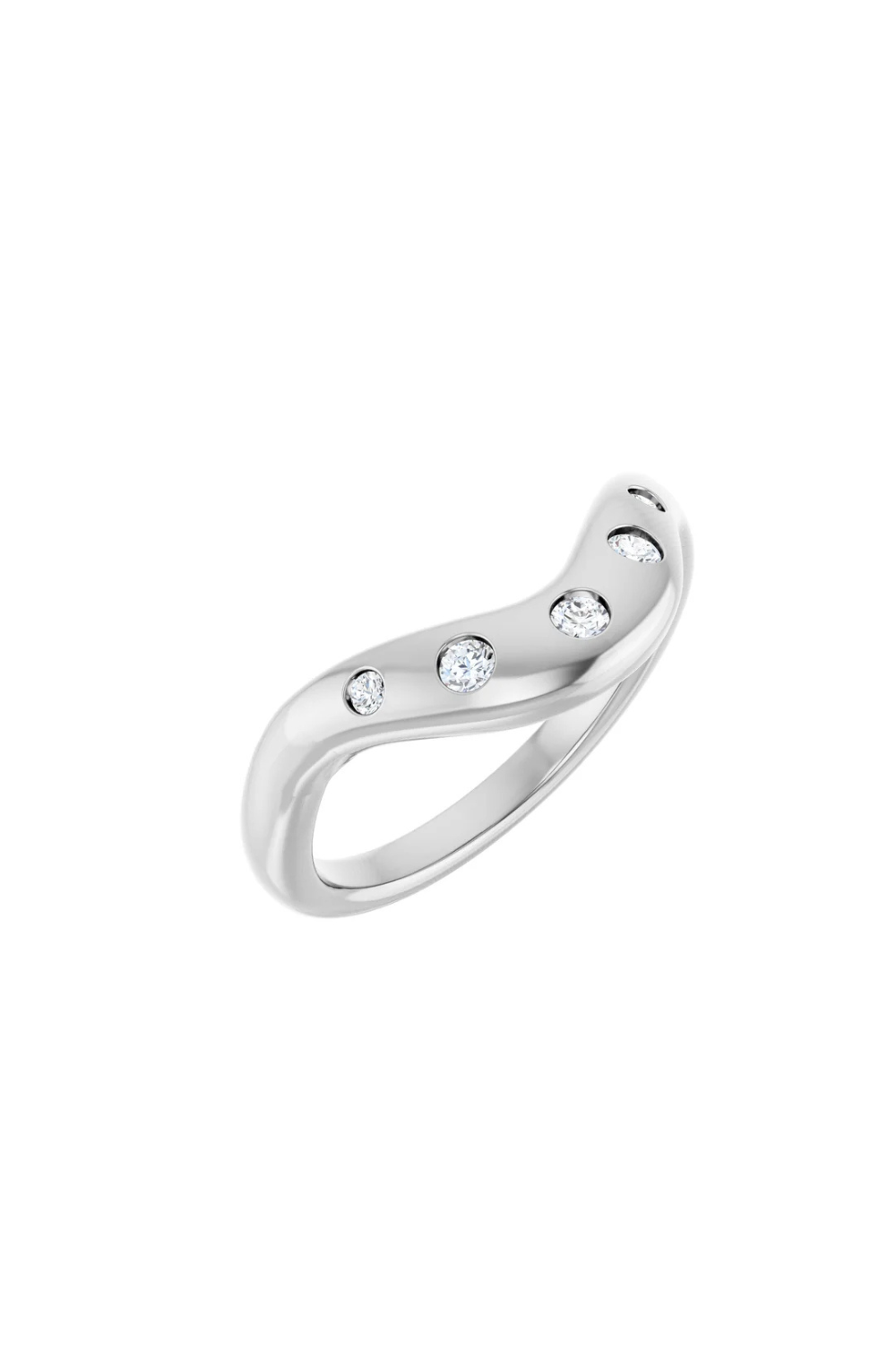 14k White Gold Pinky Wave Ring with Natural Diamonds