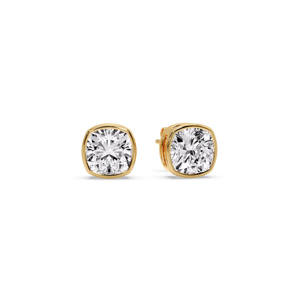 Bezel Set Cushion Diamond Stud Earrings