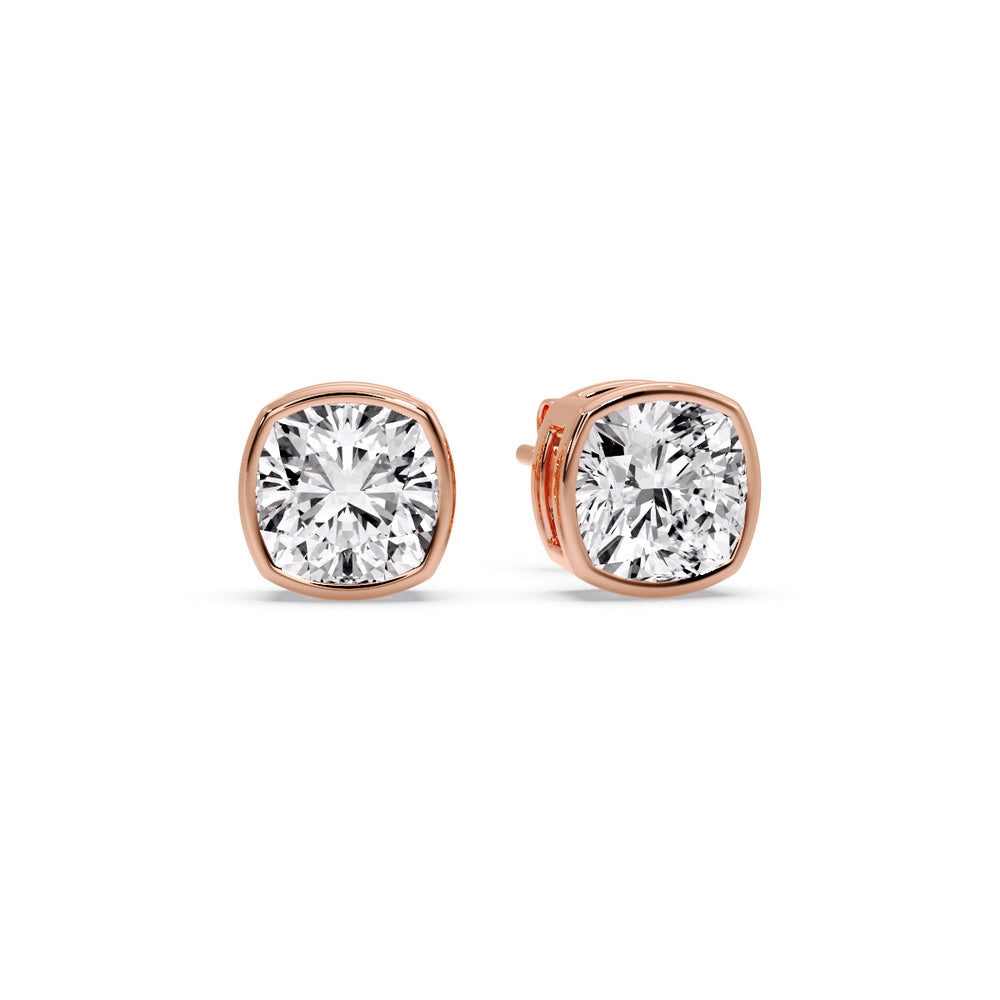 Bezel Set Cushion Diamond Stud Earrings