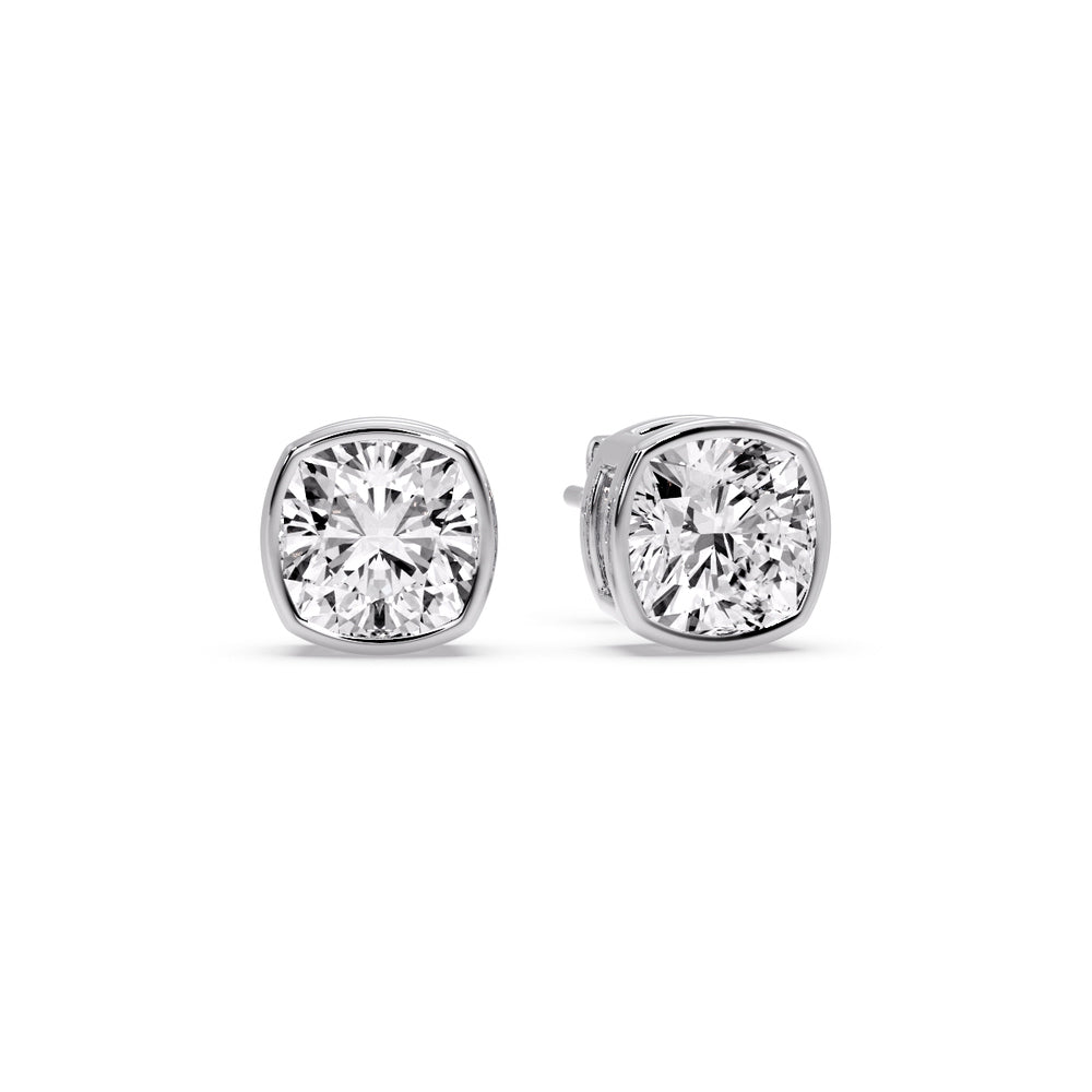 Bezel Set Cushion Diamond Stud Earrings