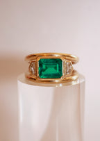 Double Band Emerald & Diamond Ring