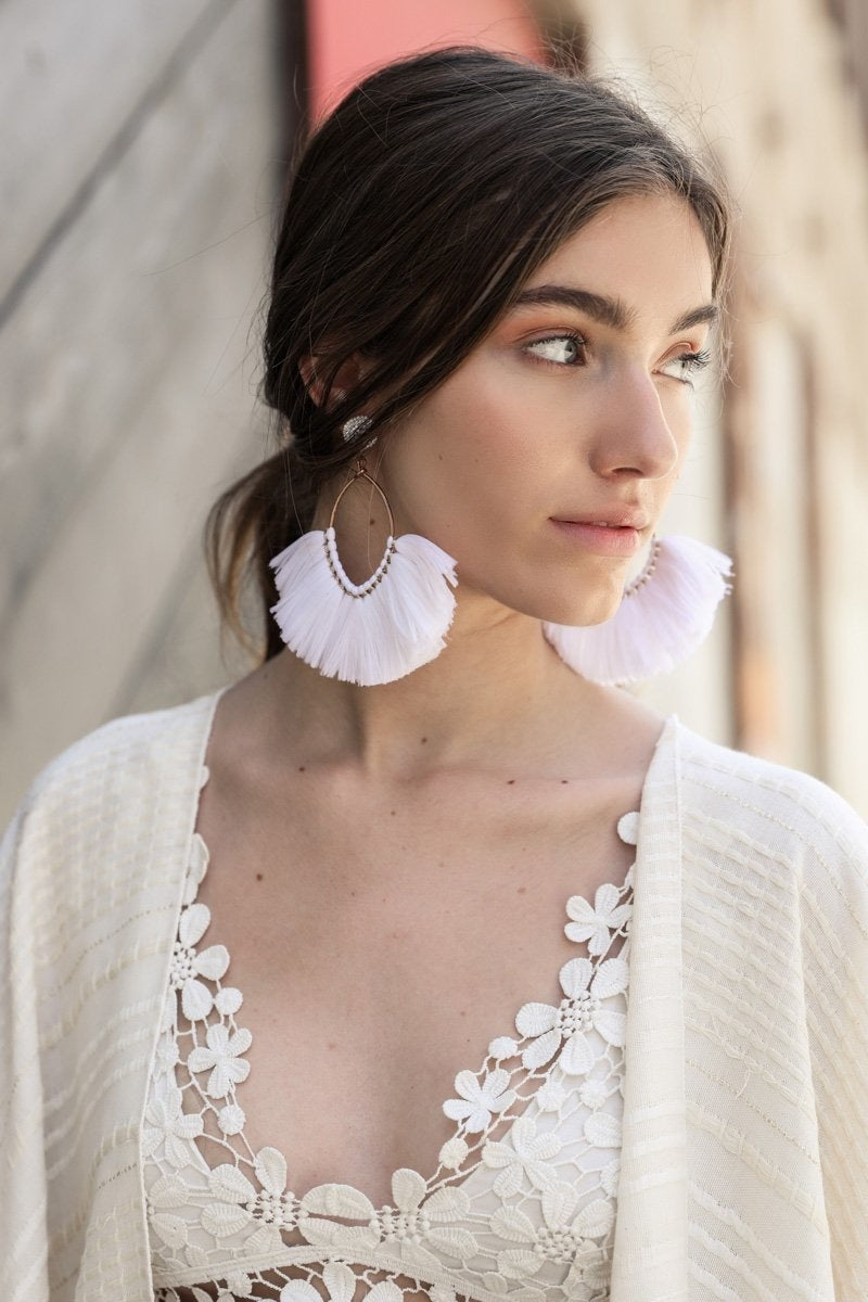 Fan Tassel Earrings Jewelry White