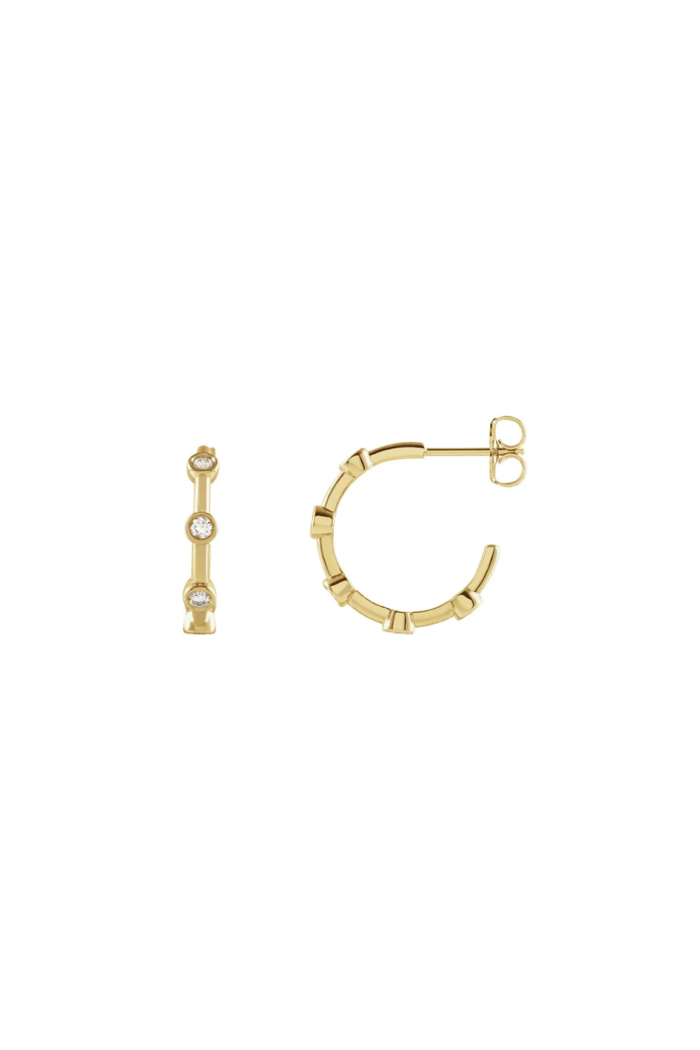 Diamond Station Huggies | Gold 1/4 ctw Natural Diamond Earrings