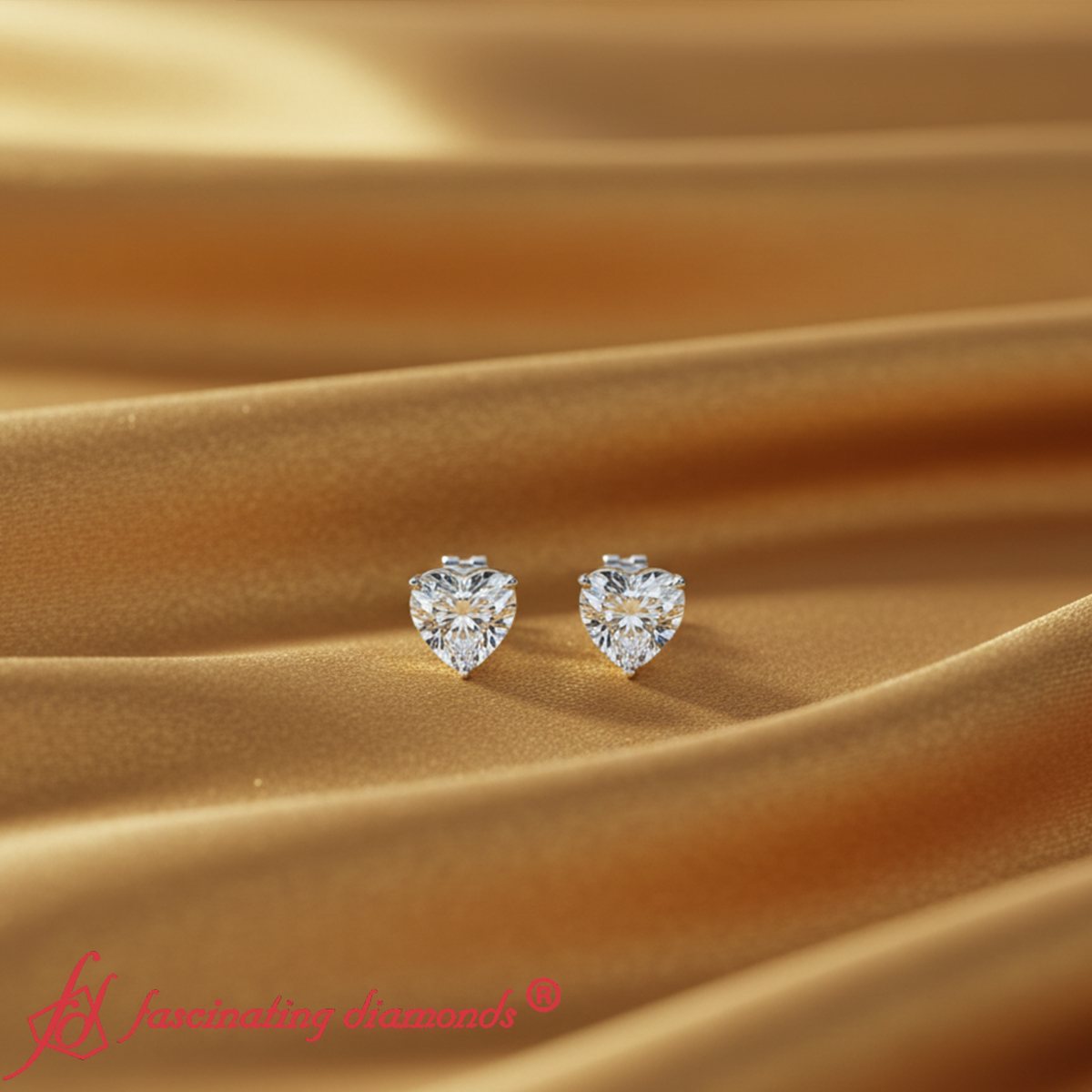 Heart Shaped 3 Prong Basket Stud Earring