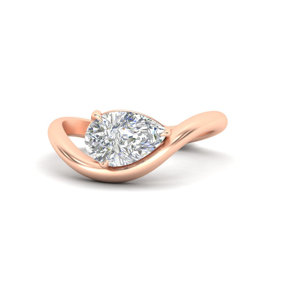 Curve Wave Pear Shaped Solitaire Diamond Ring
