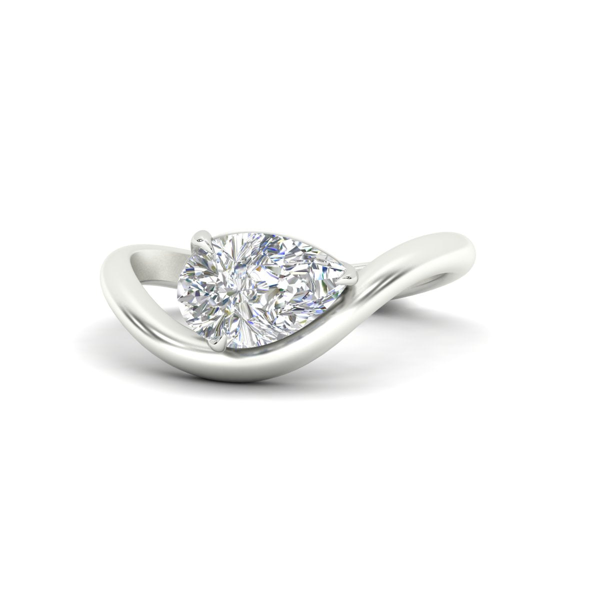 Curve Wave Pear Shaped Solitaire Diamond Ring