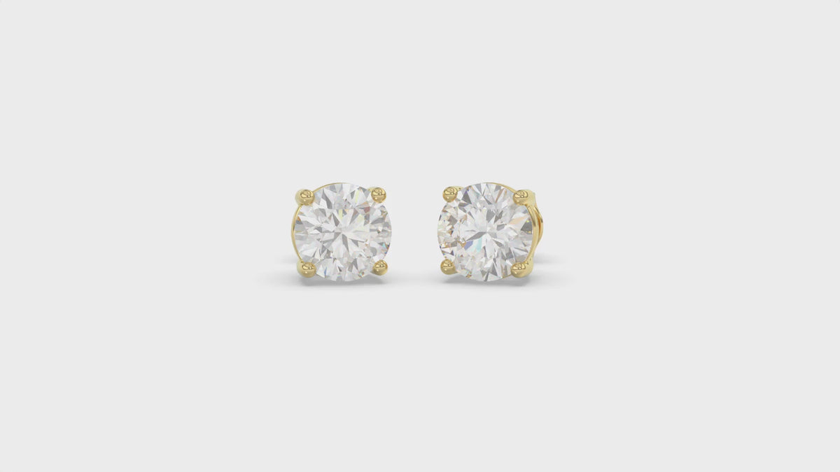 4ct Round Diamond Earrings | 4-Prong Round Studs Earring in 14K Solid Gold