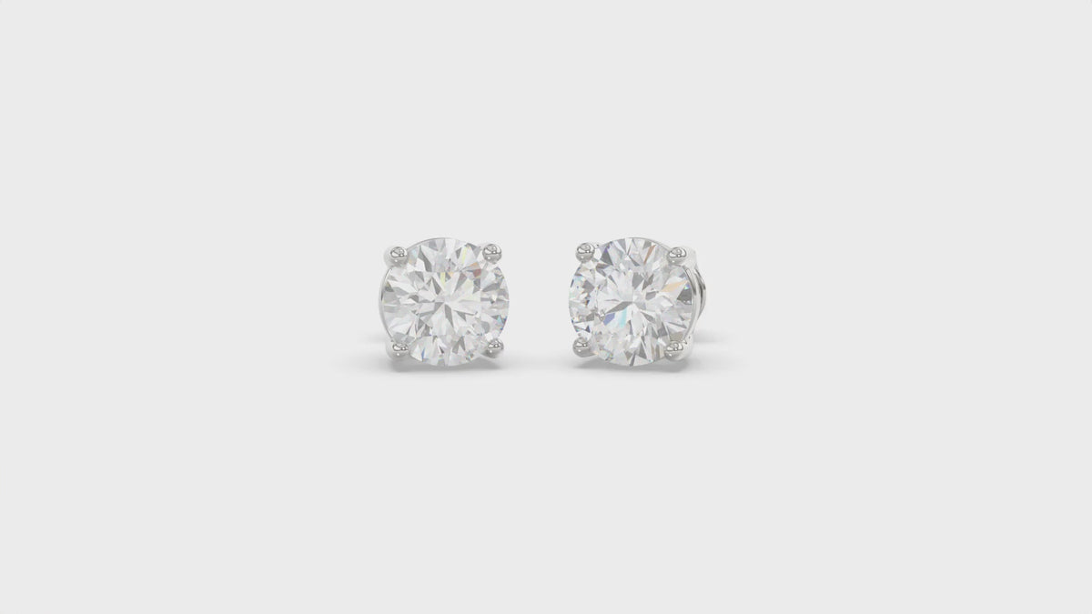 4ct Round Diamond Earrings | 4-Prong Round Studs Earring in 14K Solid Gold