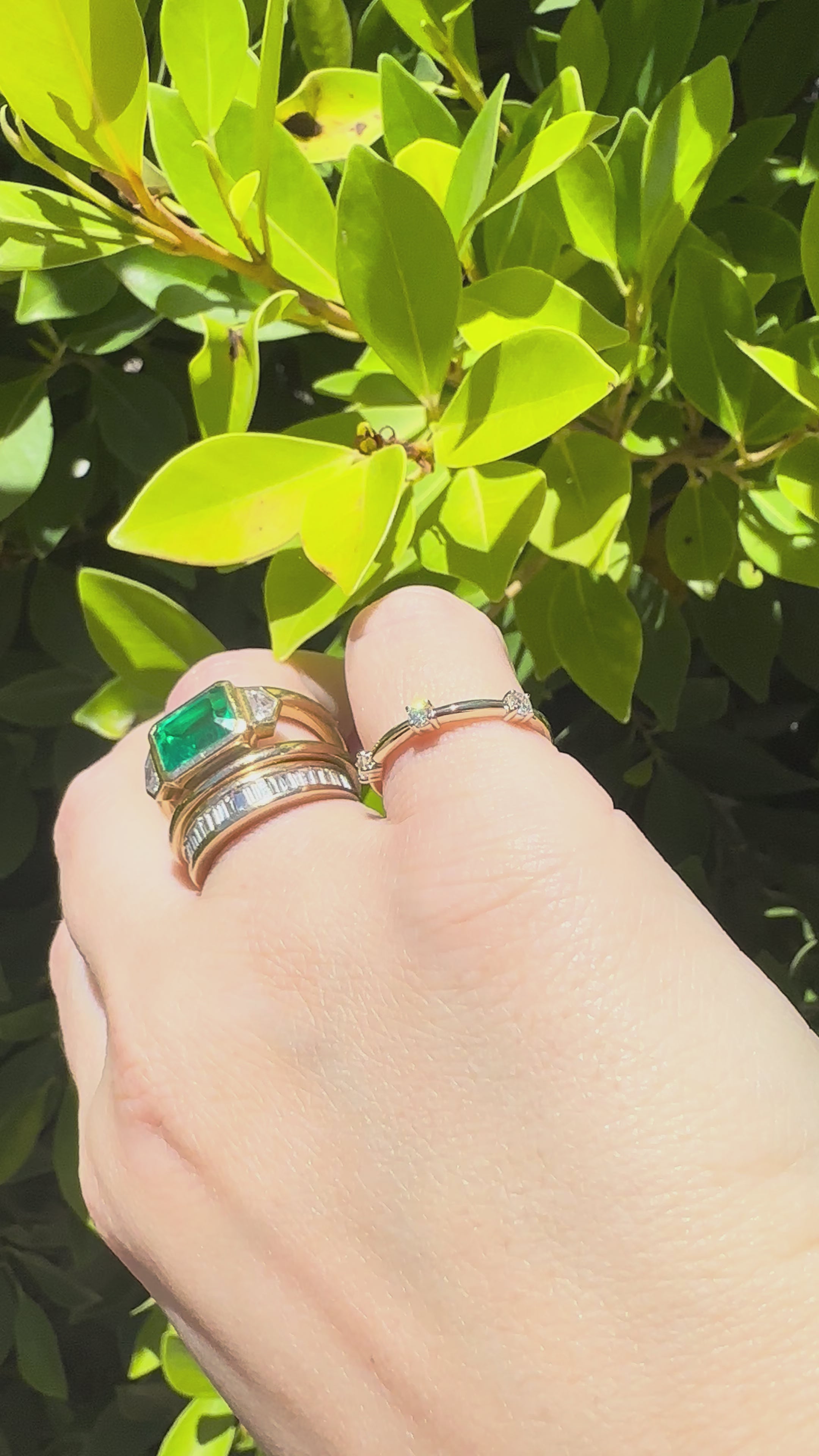 Double Band Emerald & Diamond Ring