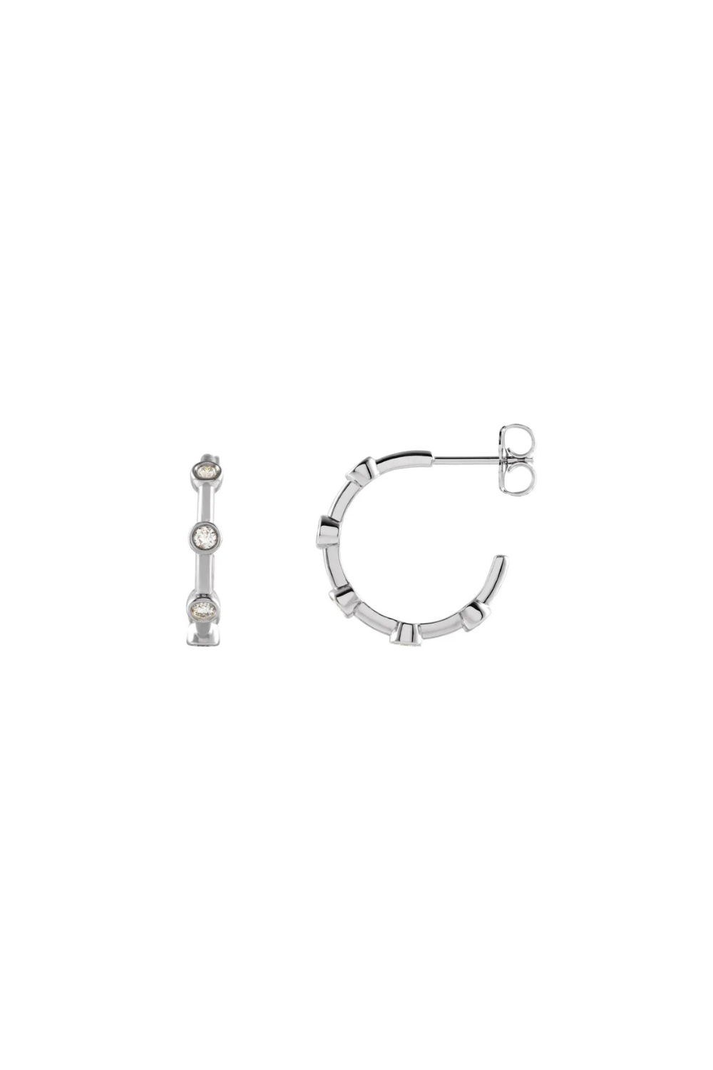 Diamond Station Huggies | Sterling Silver 1/4 ctw Natural Diamond Earrings