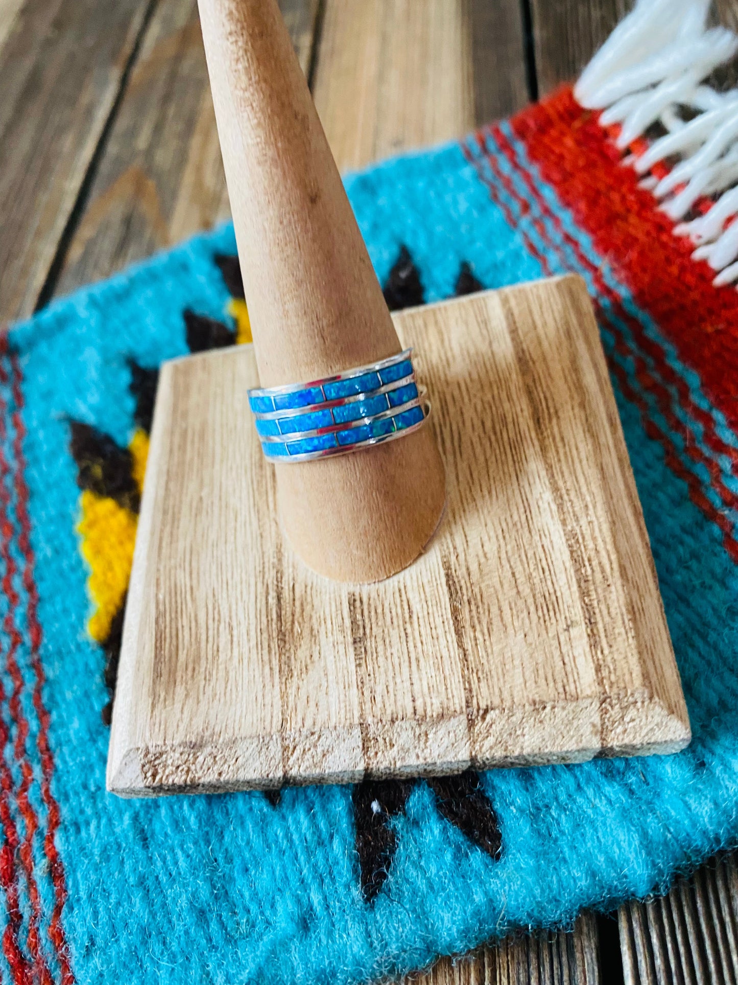 Navajo Sterling Silver & Blue Opal Inlayed Stacker Ring