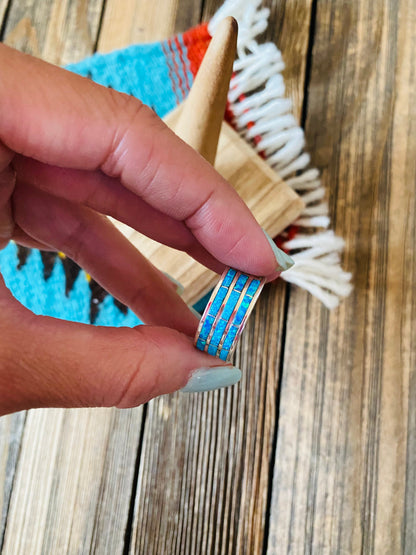 Navajo Sterling Silver & Blue Opal Inlayed Stacker Ring