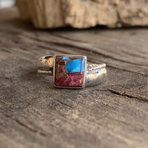 Navajo Pink Dream Mojave & Sterling Silver Square Stone Ring