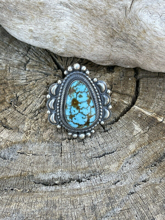 Navajo Sonoran Mountain Turquoise & Sterling Silver Statement Ring Size 7