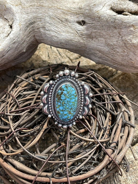 Navajo Sonoran Mountain Turquoise & Sterling Silver Statement Ring Size 8