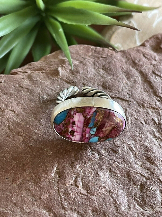 Navajo Pink Dream Mojave Oval Rope & Sterling Silver Adjustable Ring