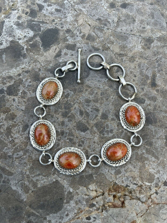 Navajo Rust Jasper & Sterling Silver Link Oval Southwest Bracelet