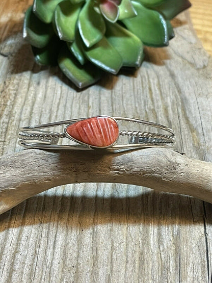 Navajo Teardrop Orange Spiny Sterling Silver Bracelet Rope Style Cuff