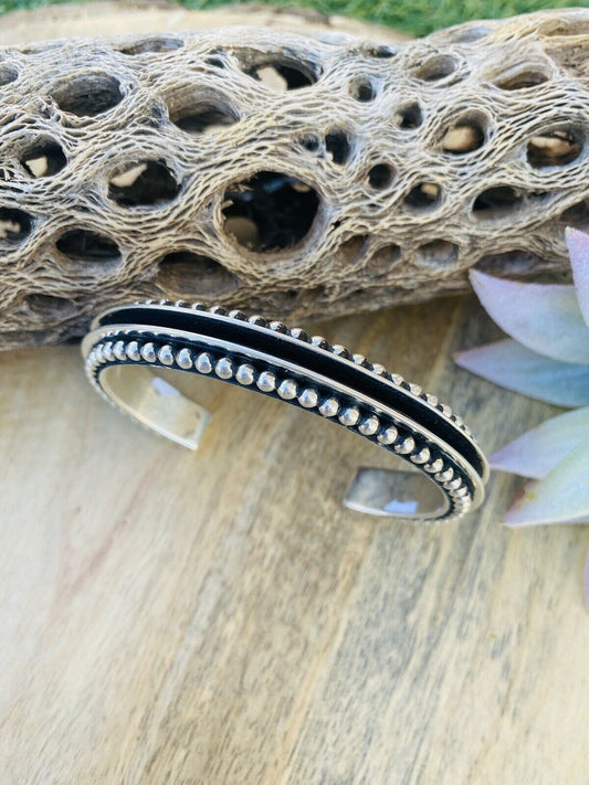 Navajo Hand Crafted Sterling Silver Cuff Bracelet By Tom Hawk