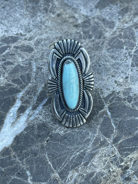 Navajo Sterling Silver Turquoise Nouveau￼ Statement Ring Sz 8