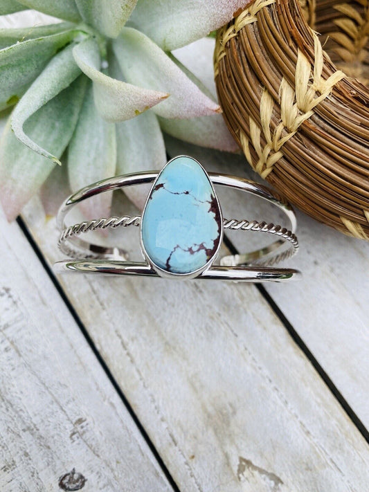 Navajo Golden Hills Turquoise Sterling Silver Cuff Bracelet