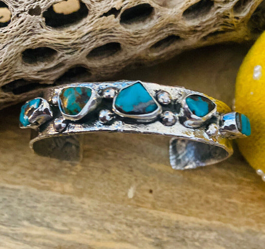 Navajo Turquoise & Sterling Silver Cuff Bracelet Signed